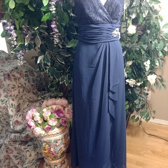 BLUE 2PC FORMAL DRESS WITH BOLERO JACKET SZ L - Picture 2 of 8